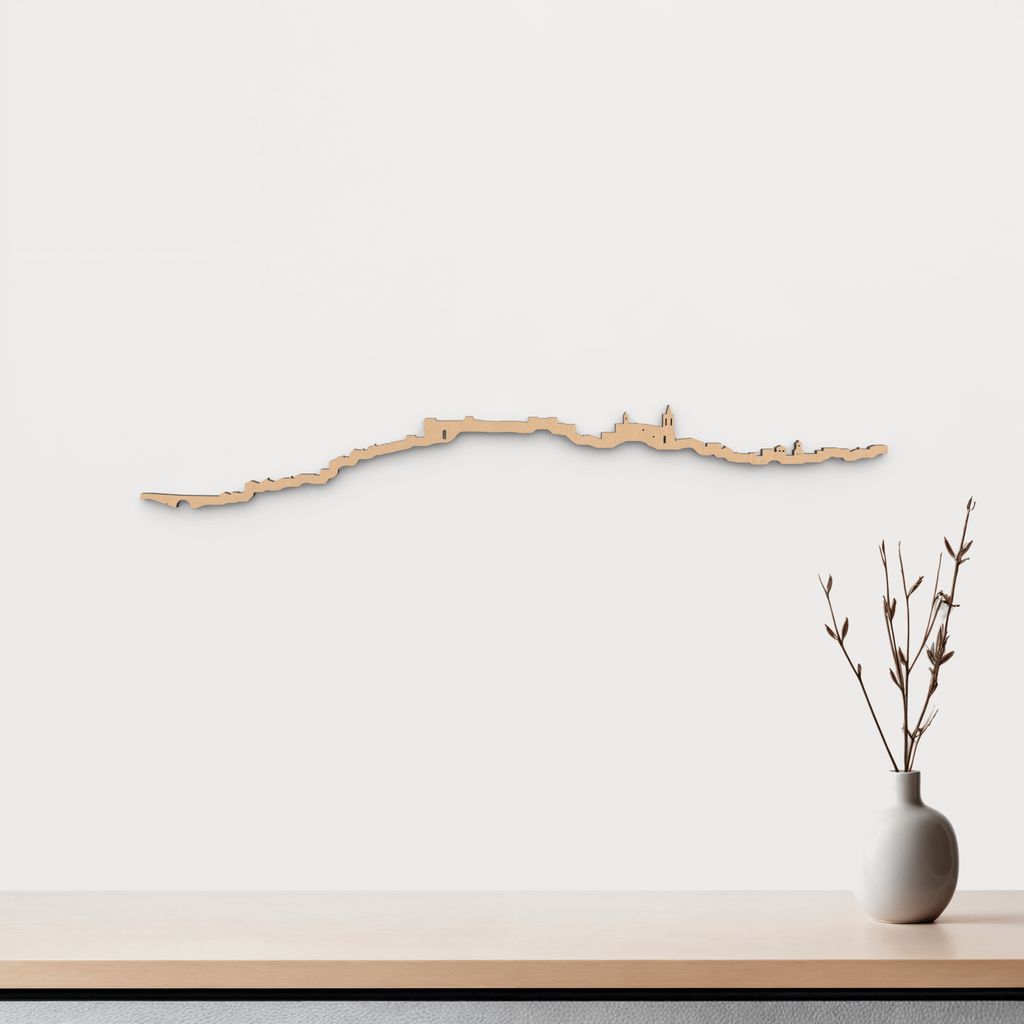 Silueta skyline de Aroche en madera de abedul color marrón para decoración mural.