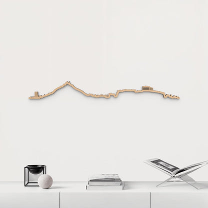 Silueta skyline de Athens en madera de abedul color marrón para decoración mural.