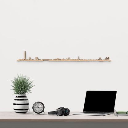 Silueta skyline de Avilés en madera de abedul color marrón para decoración mural.