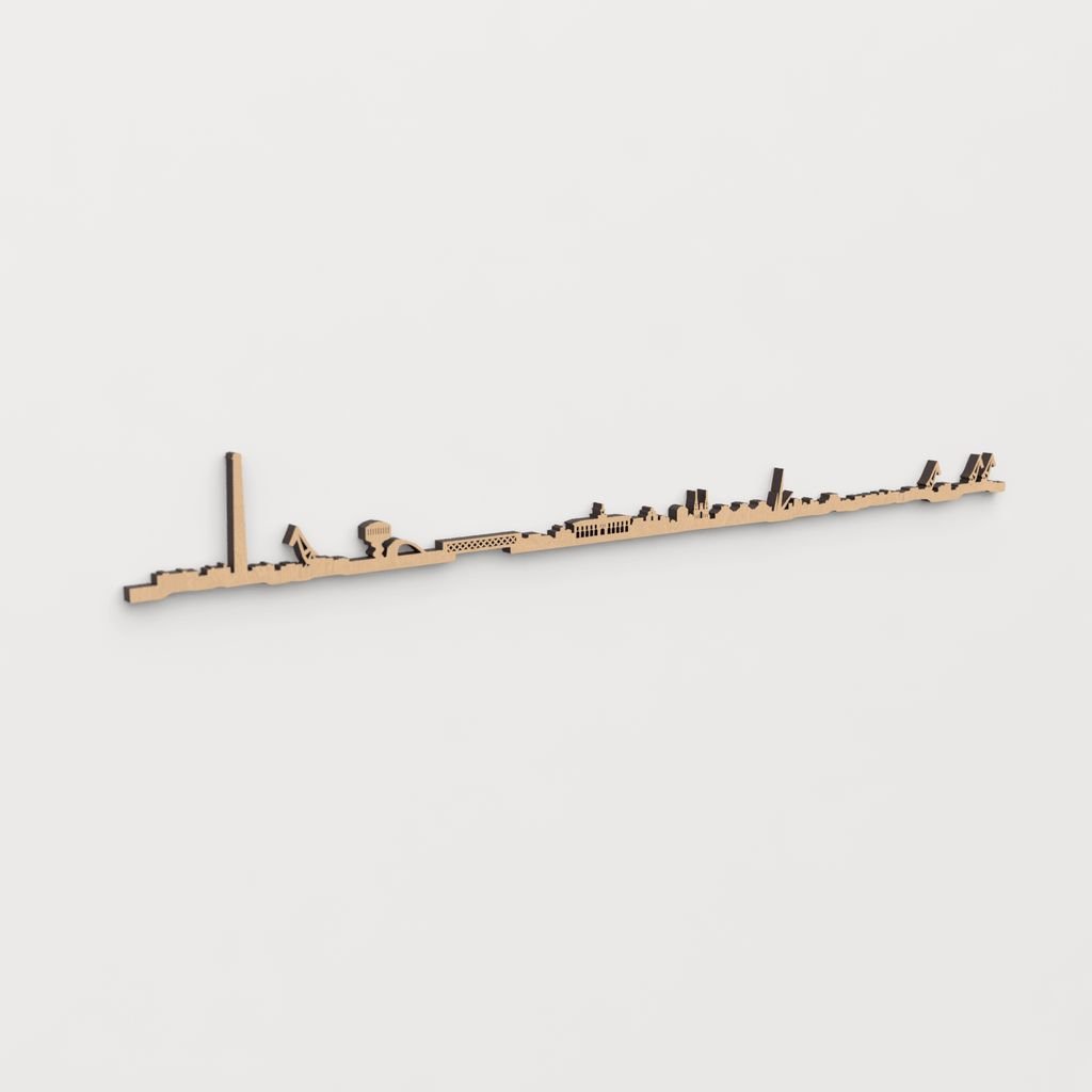 Decoración de pared con la silueta de Avilés, una pieza de artesanía en madera.