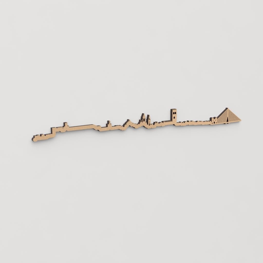 Skyline Badajoz en madera, decoración de pared elegante y moderna.