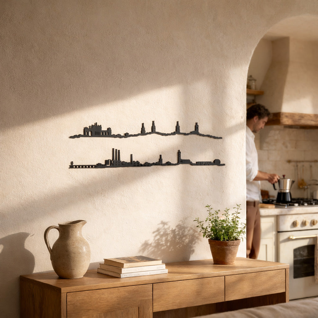 Skyline Badalona en madera, decoración de pared elegante y moderna.