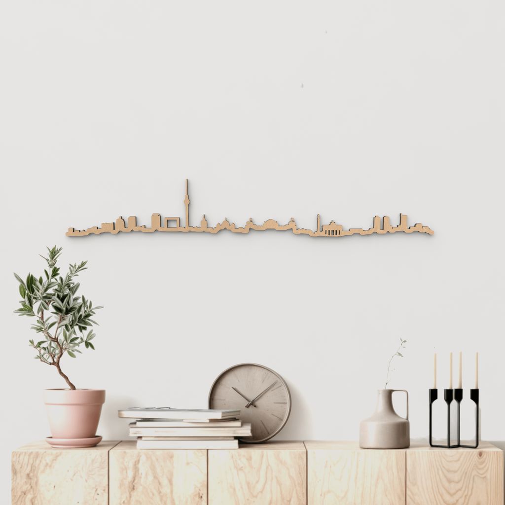 Silueta skyline de Berlín en madera color marrón para decoración mural.