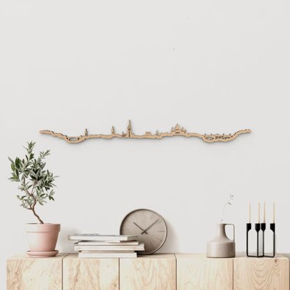 Silueta skyline de Berna en madera color marrón para decoración mural.