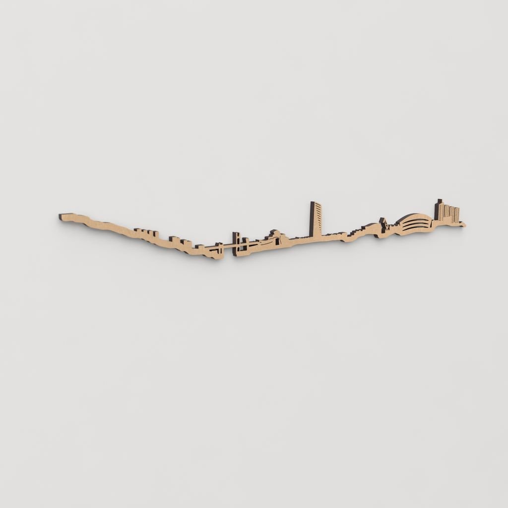 Decoración de pared con la silueta de Bilbao, una pieza de artesanía en madera.