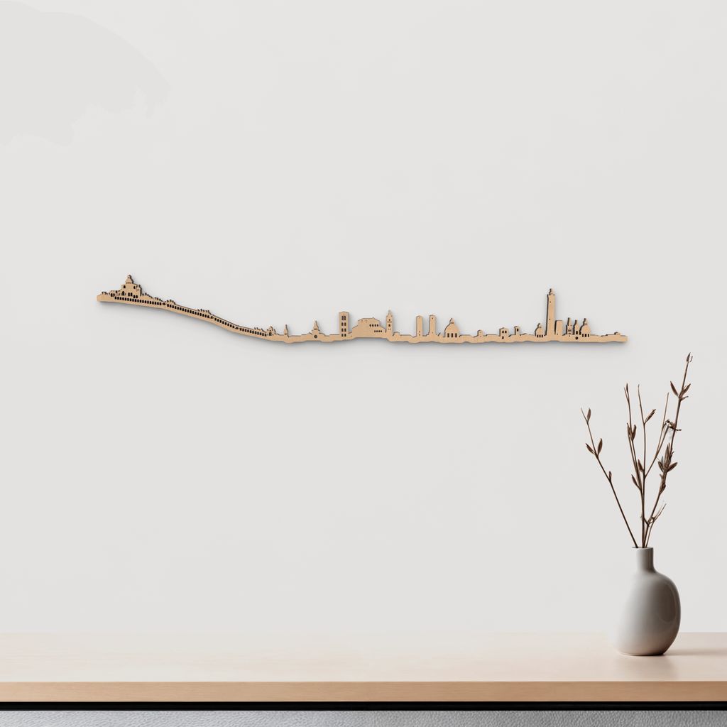 Silueta skyline de Bologna en madera color marrón para decoración mural.