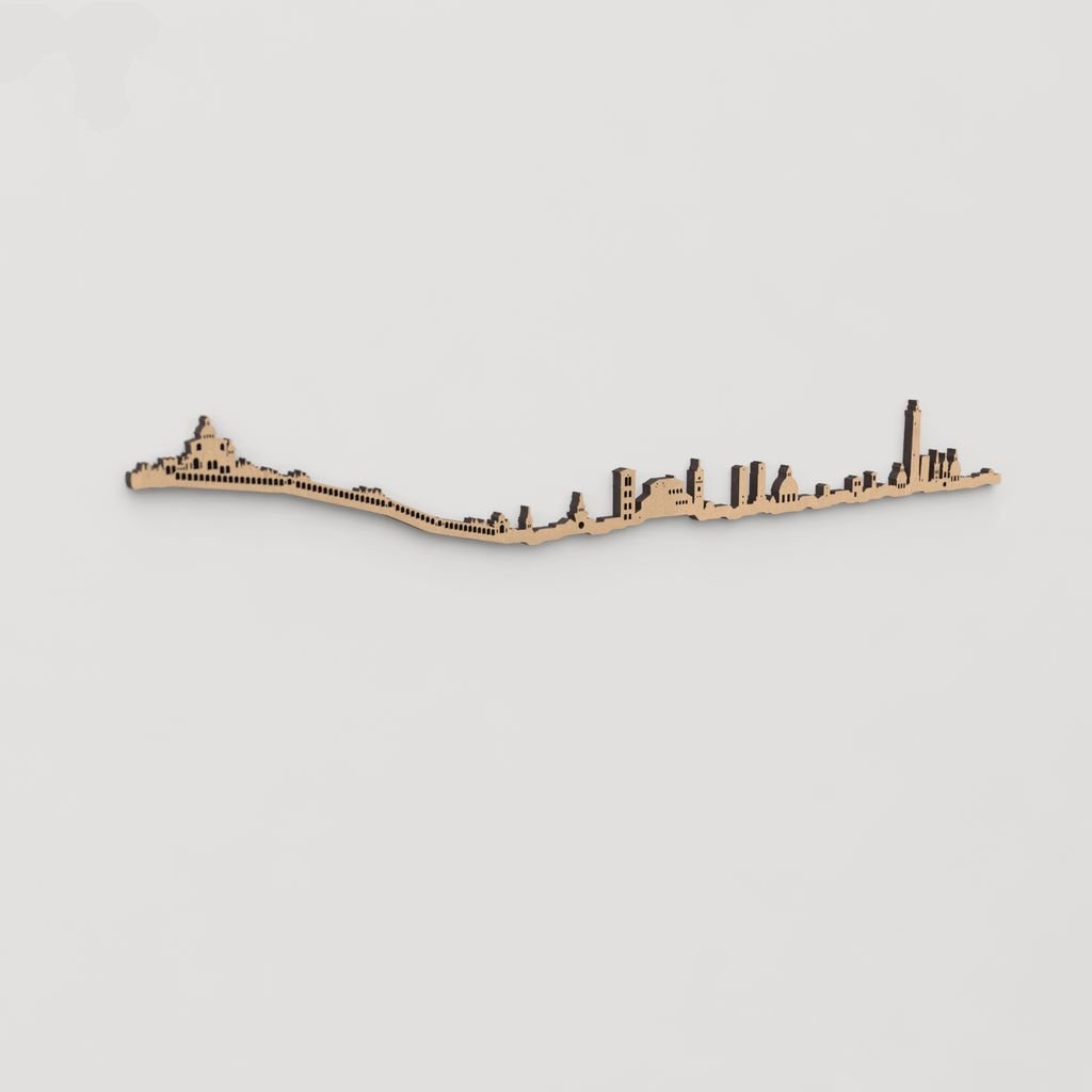 Decoración de pared con la silueta de Bologna, una pieza de artesanía en madera.