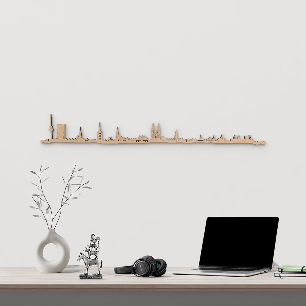 Silueta skyline de Bremen en madera de abedul color marrón para decoración mural.