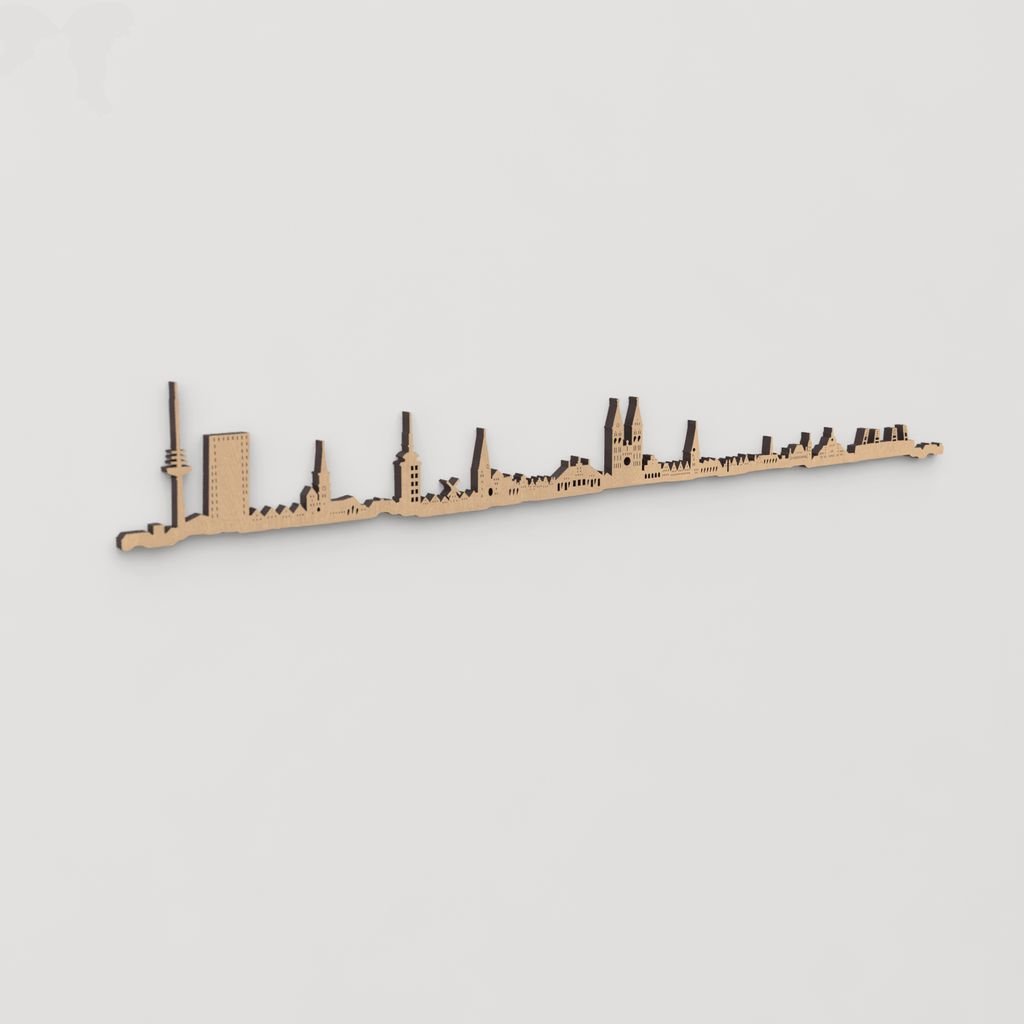 Decoración de pared con la silueta de Bremen, una pieza de artesanía en madera.
