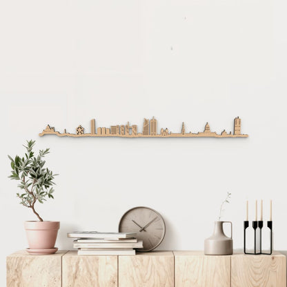 Silueta skyline de Bruxelles en madera de abedul color marrón para decoración mural.