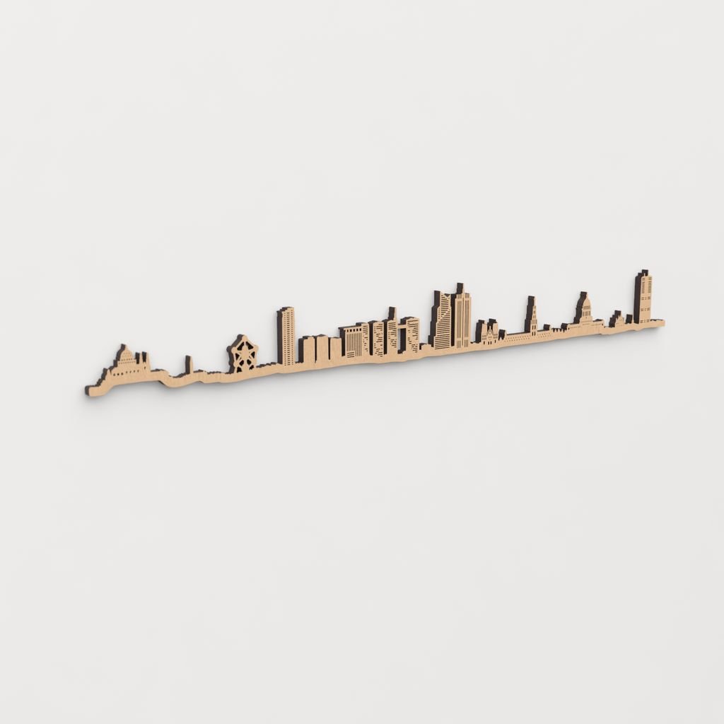 Decoración de pared con la silueta de Bruxelles, una pieza de artesanía en madera.