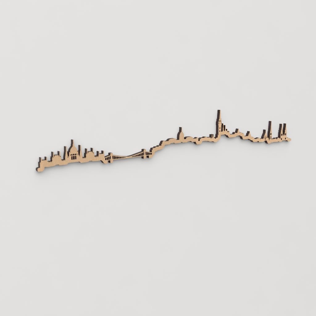Skyline Budapest en madera, decoración de pared elegante y moderna.