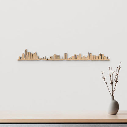 Silueta skyline de Buenos Aires en madera color marrón para decoración mural.
