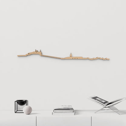 Silueta skyline de Cascante en madera color marrón para decoración mural.