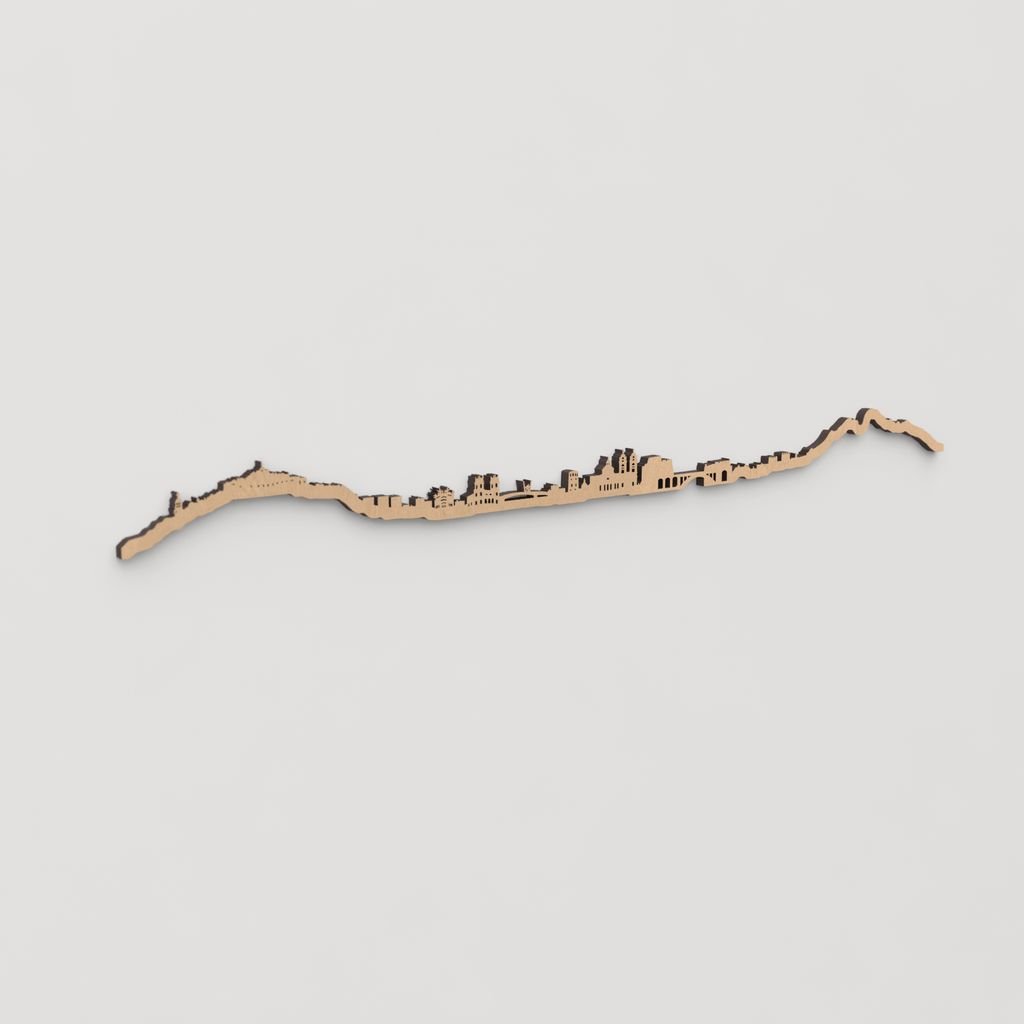 Skyline Ceuta en madera, decoración de pared elegante y moderna.