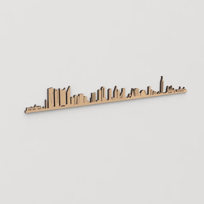 Decoración de pared con la silueta de Ciudad de México, una pieza de artesanía en madera.