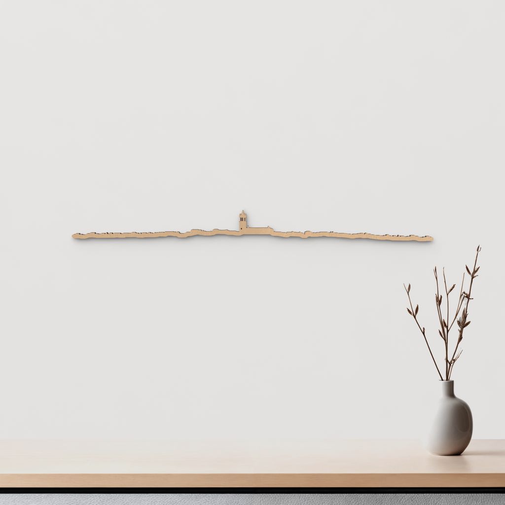 Silueta skyline de Colmenar Viejo en madera color marrón para decoración mural.