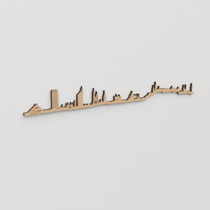 Skyline Cracovia en madera, decoración de pared elegante y moderna.