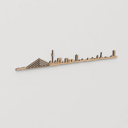 Skyline Dusseldorf en madera, decoración de pared elegante y moderna.