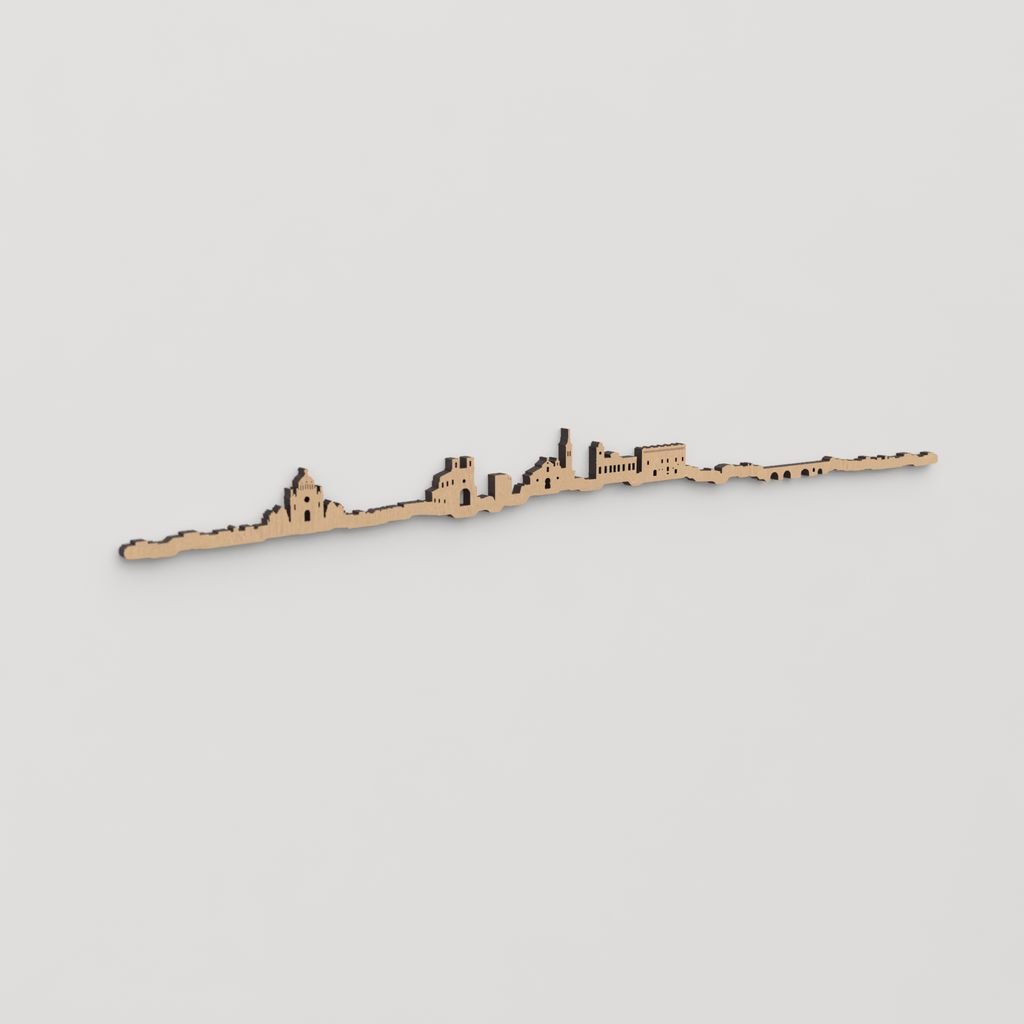 Skyline Guadalajara en madera, decoración de pared elegante y moderna.