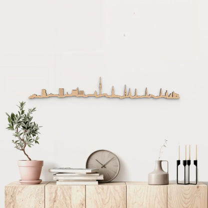 Silueta skyline de Hamburgo en madera color marrón para decoración mural.