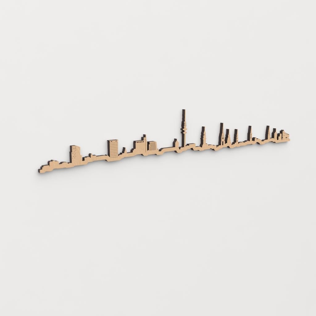 Decoración de pared con la silueta de Hamburgo, una pieza de artesanía en madera.
