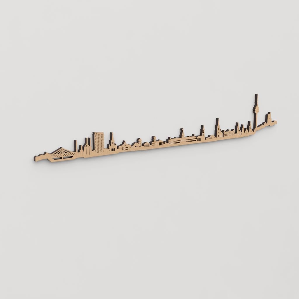 Skyline Karlsruhe en madera, decoración de pared elegante y moderna.