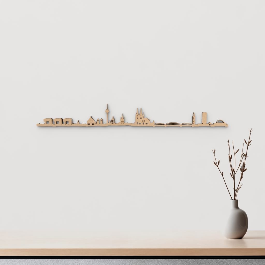 Silueta skyline de Köln en madera de abedul color marrón para decoración mural.