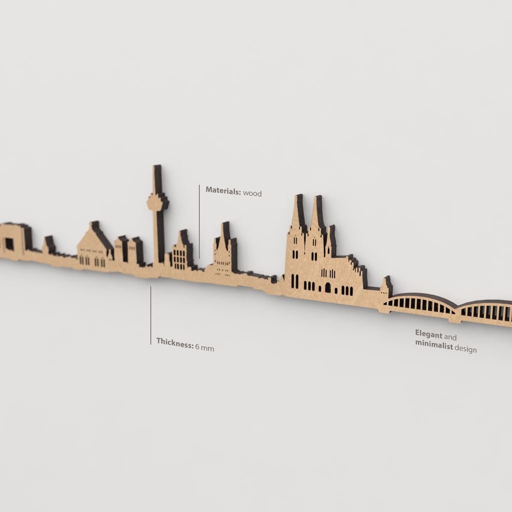 Decoración de pared con la silueta de Köln, una pieza de artesanía en madera.