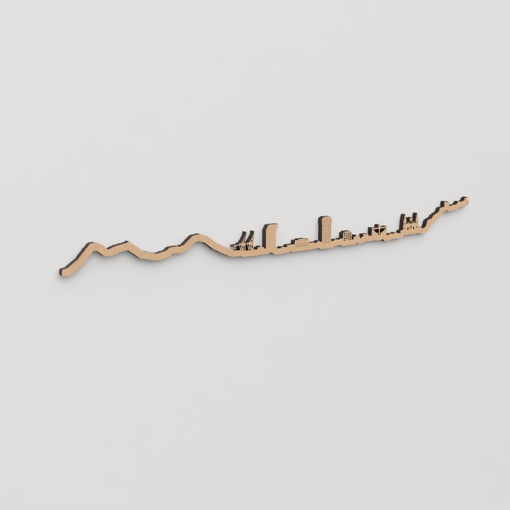 Skyline Las Palmas de Gran Canaria en madera, decoración de pared elegante y moderna.