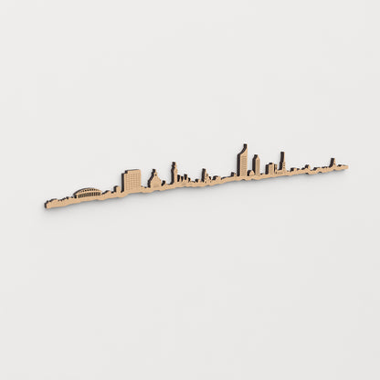Skyline Leipzig en madera, decoración de pared elegante y moderna.
