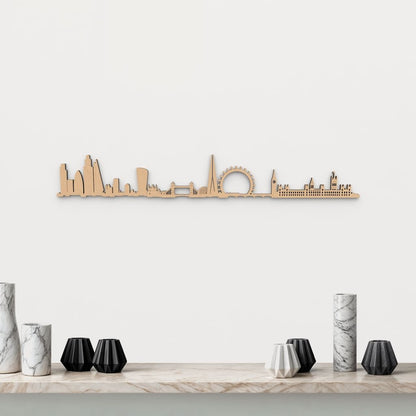 Silueta skyline de Londres en madera color marrón para decoración mural.