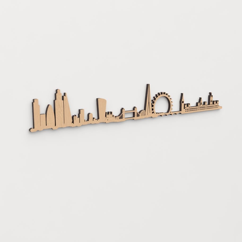 Decoración de pared con la silueta de Londres, una pieza de artesanía en madera.
