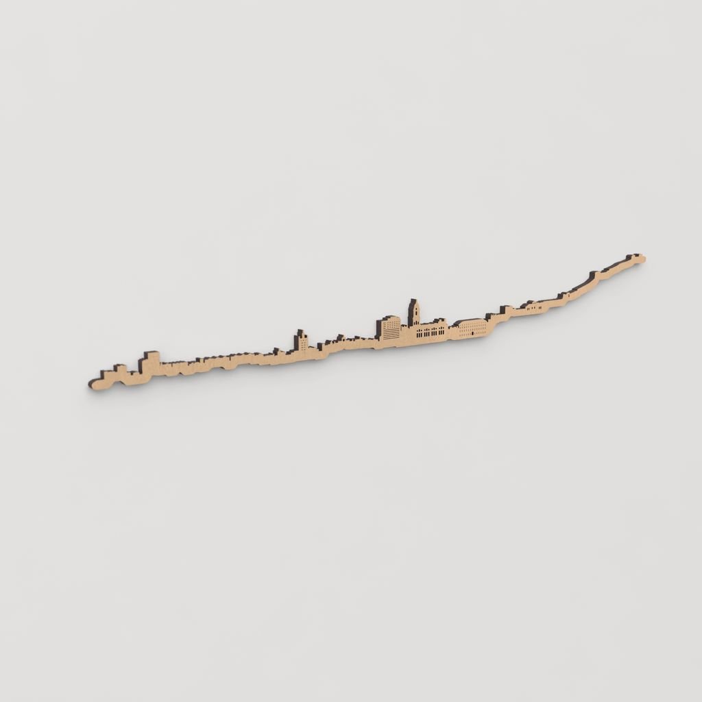 Skyline Málaga en madera, decoración de pared elegante y moderna.