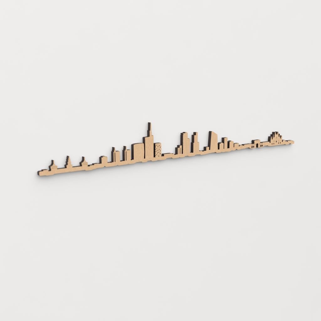 Skyline Milán en madera, decoración de pared elegante y moderna.