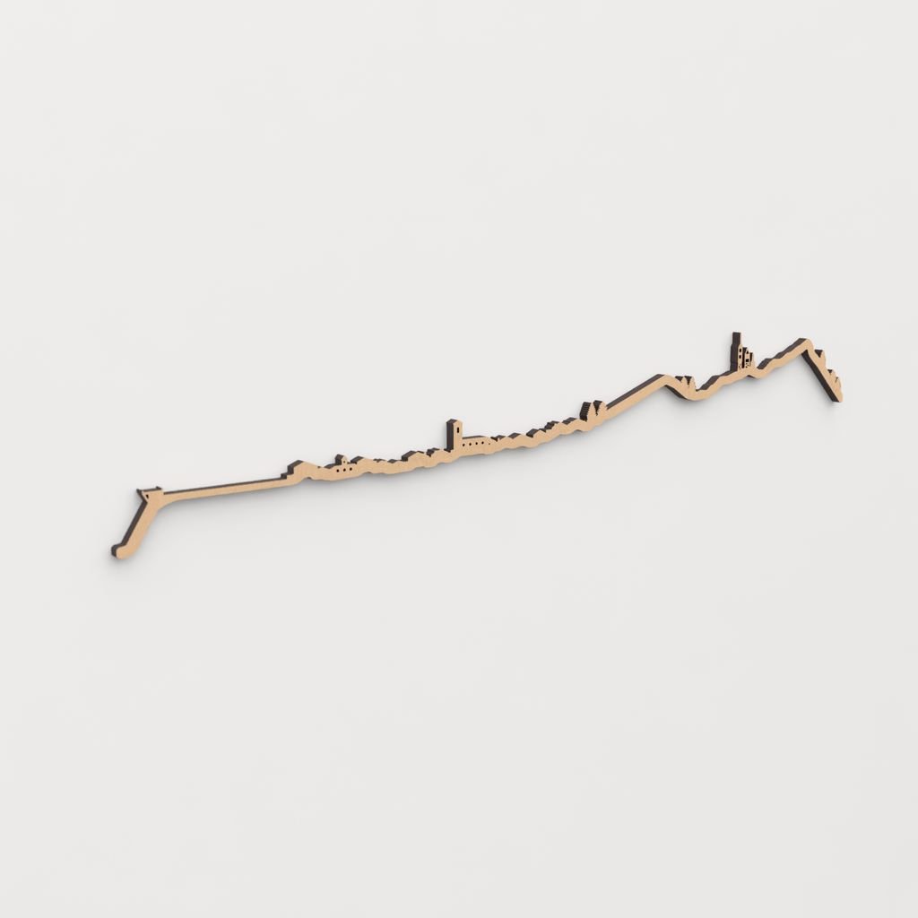 Skyline Navacerrada en madera, decoración de pared elegante y moderna.