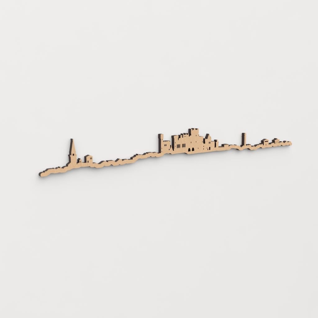 Skyline Olite en madera, decoración de pared elegante y moderna.