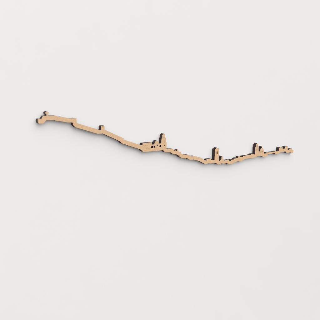 Skyline Orihuela en madera, decoración de pared elegante y moderna.