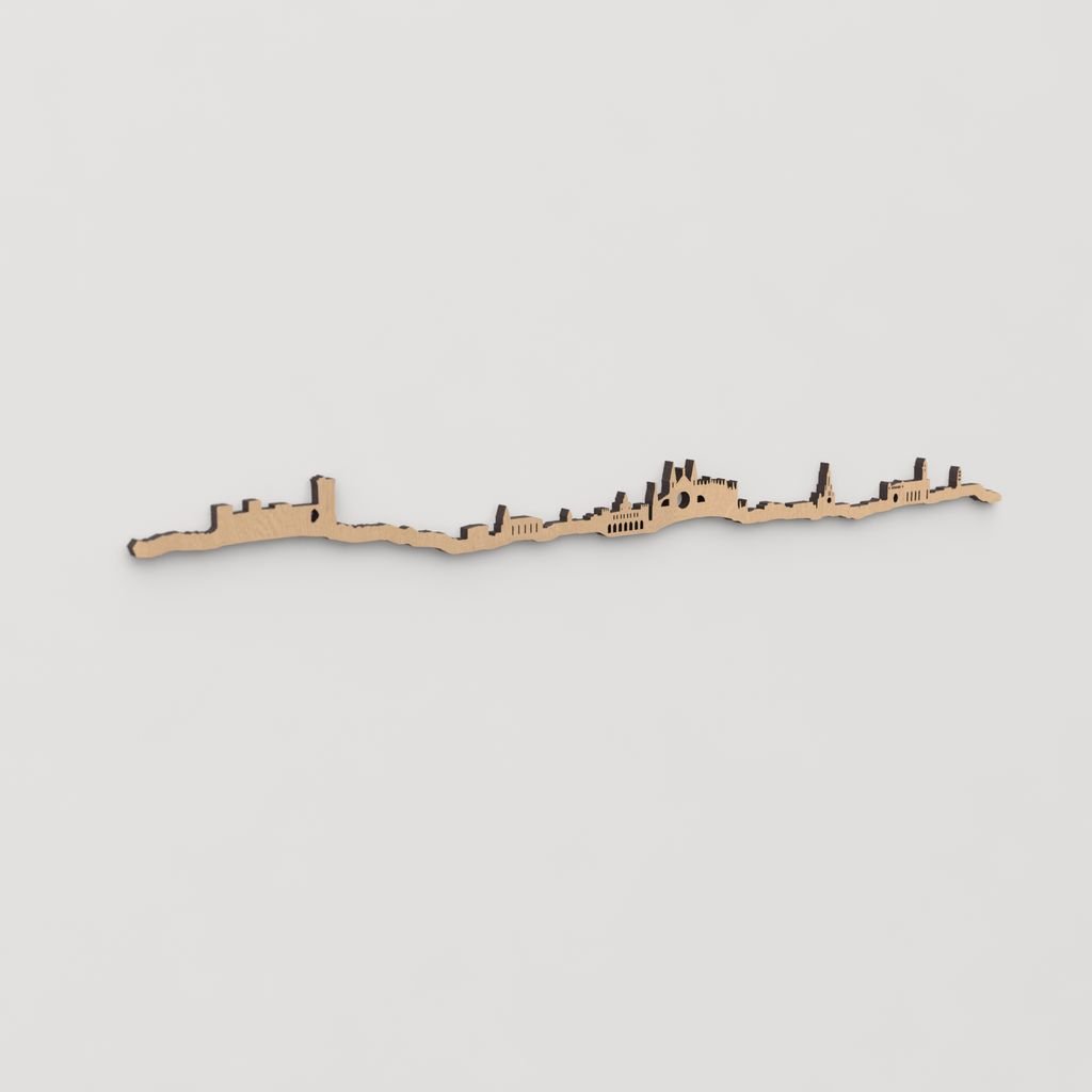 Skyline Palma en madera, decoración de pared elegante y moderna.