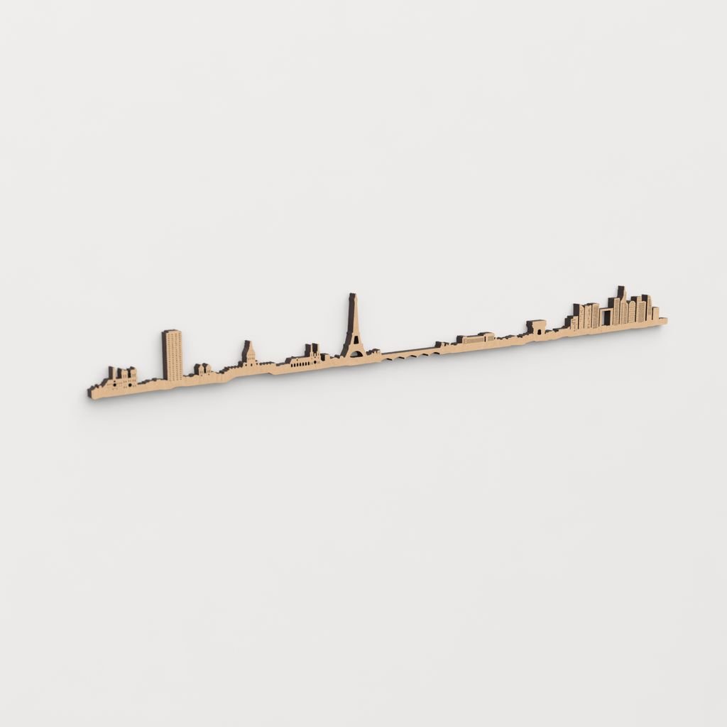Skyline París en madera, decoración de pared elegante y moderna.