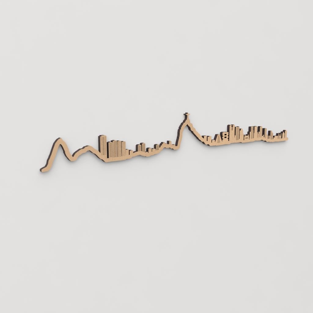 Skyline Río de Janeiro en madera, decoración de pared elegante y moderna.