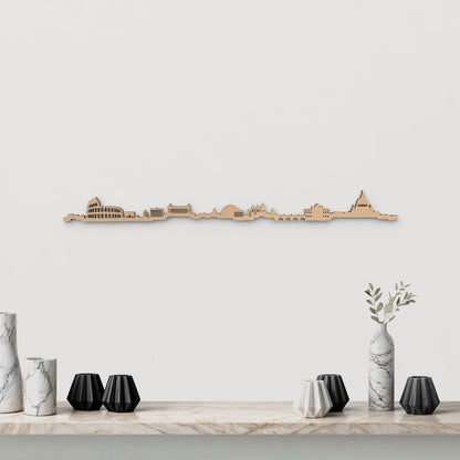 Silueta skyline de Roma en madera color marrón para decoración mural.