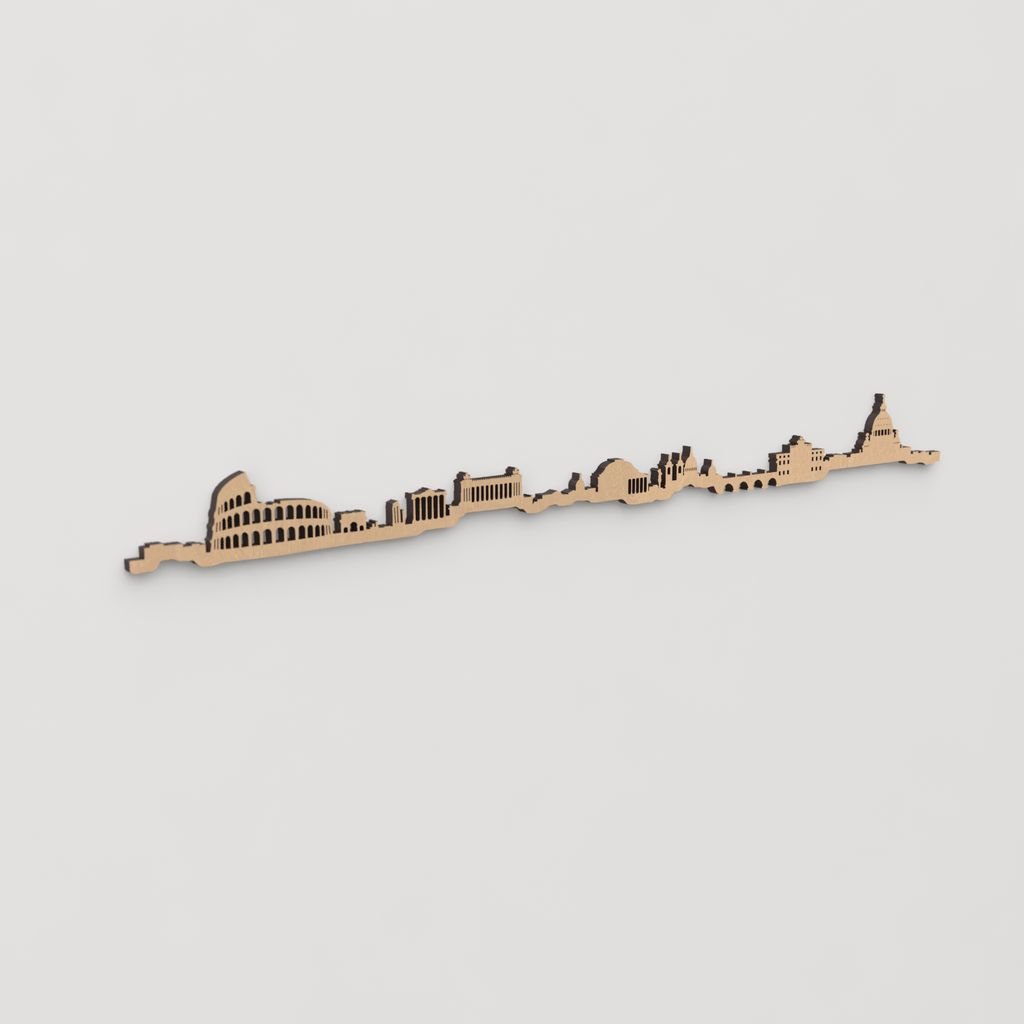 Decoración de pared con la silueta de Roma, una pieza de artesanía en madera.