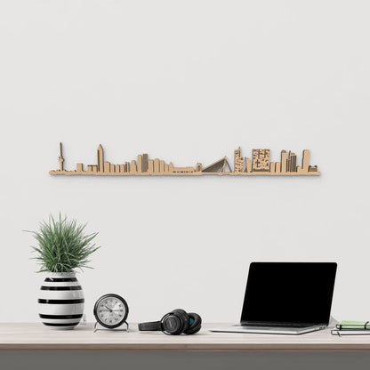 Silueta skyline de Rotterdam en madera color marrón para decoración mural.