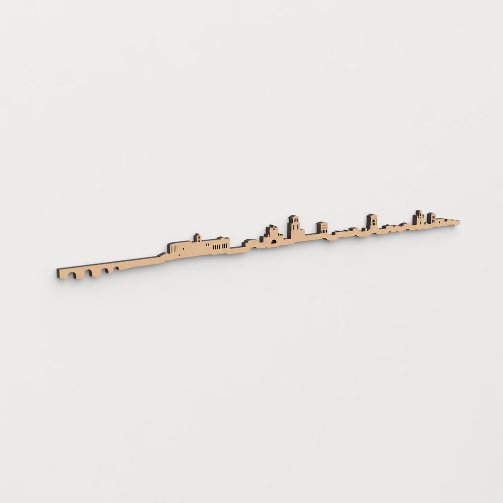 Skyline Sahagún en madera, decoración de pared elegante y moderna.