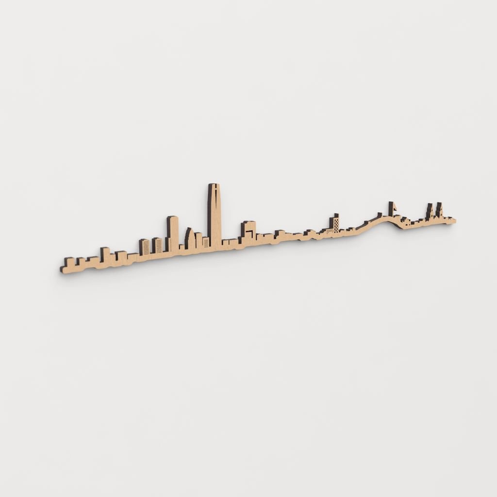 Skyline Santiago de Chile en madera, decoración de pared elegante y moderna.