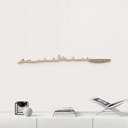 Silueta skyline de Segovia en madera de abedul color marrón para decoración mural.