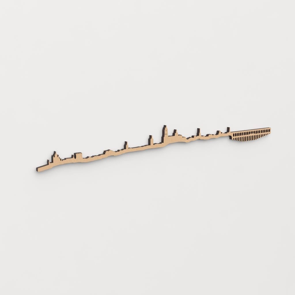 Decoración de pared con la silueta de Segovia, una pieza de artesanía en madera.