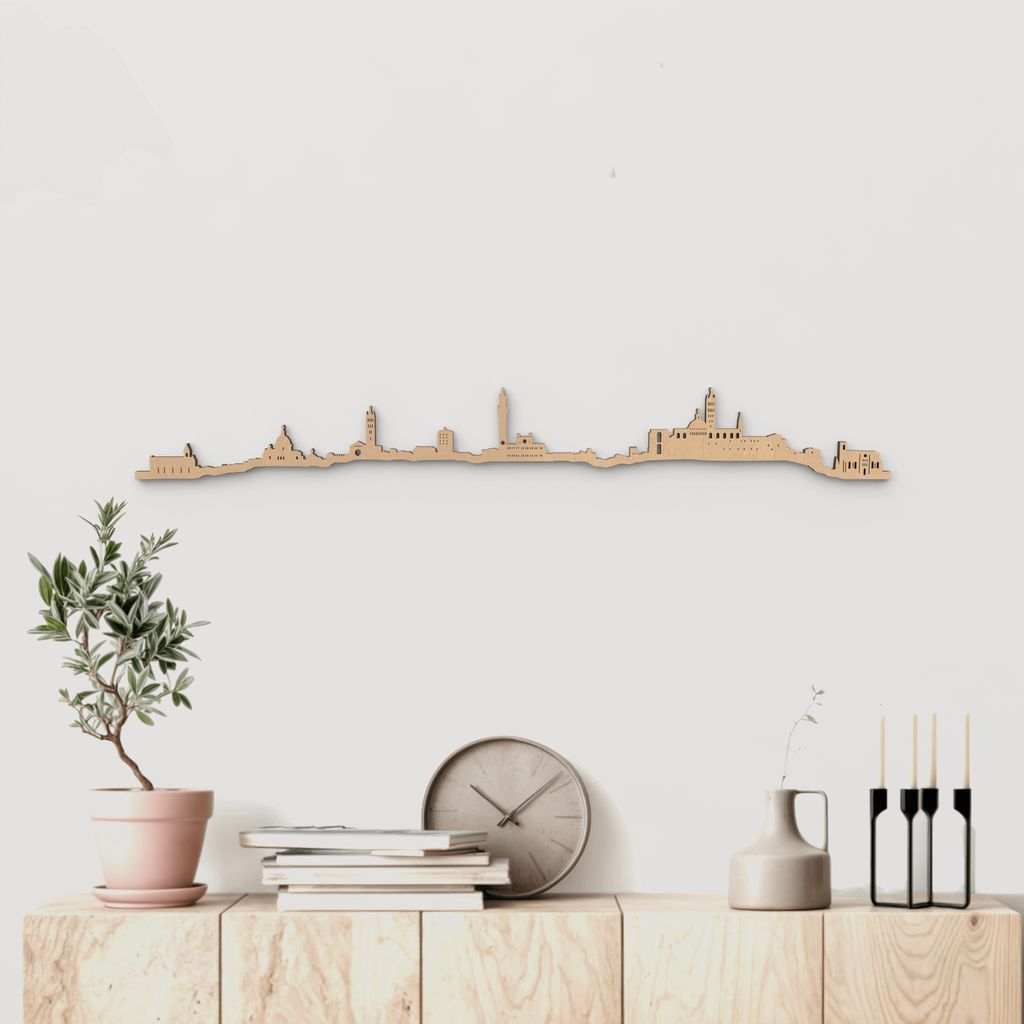 Silueta skyline de Siena en madera color marrón para decoración mural.