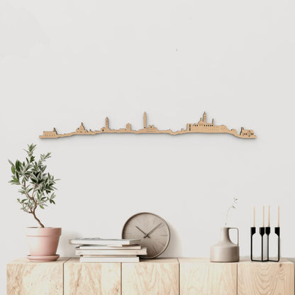 Silueta skyline de Siena en madera color marrón para decoración mural.